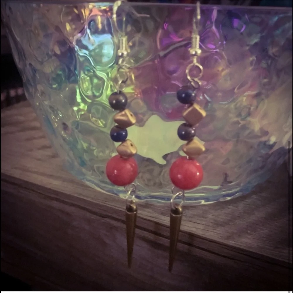 New Handmade S925 Sterling Silver Red Jasper & Iridescent Pyrite Earrings
